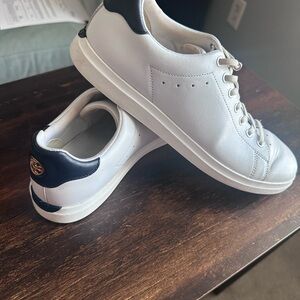 TORY BURCH Howell Court Sneakers White  Navy Blue Gold Women Size 9.5 w/box